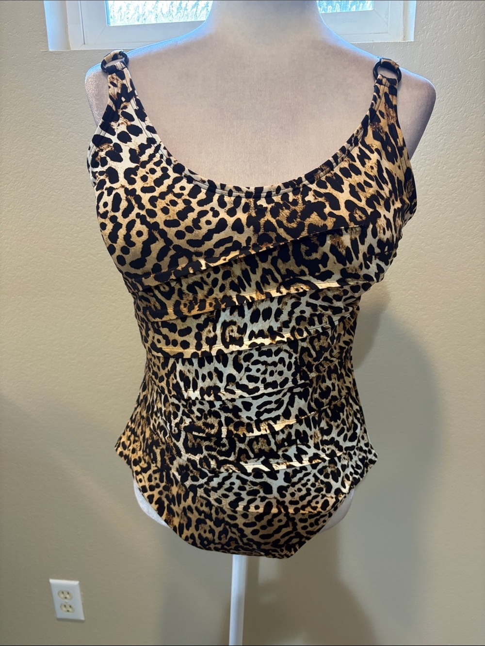Dkny Leopard Print One-Piece Swimsuit — Brown and Black-Size XXL